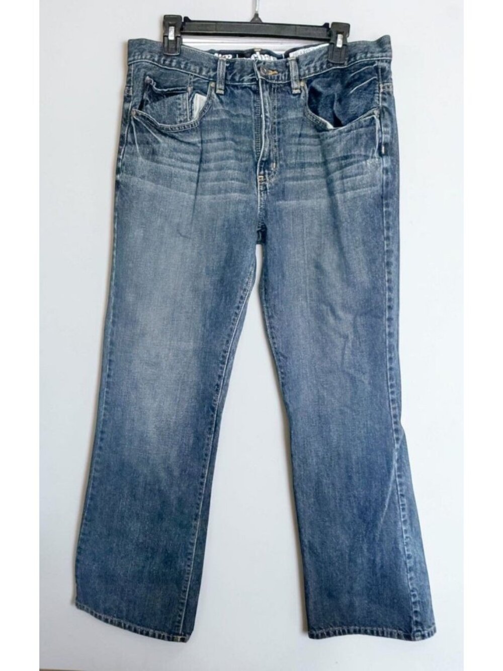 Urban Pipeline Mens Relaxed Bootcut Jeans Distressed 34x32 Blue Denim Y2K